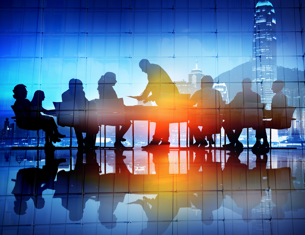 People working orange light