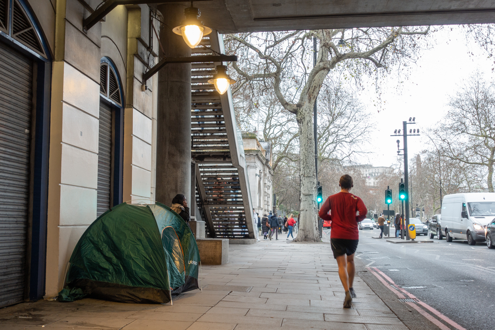 Tent outside on the streets of London