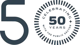 50 years badge showing and celebrating Integra's time in the public sector